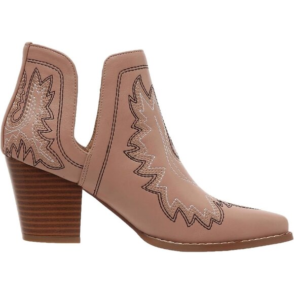✨Women Brown Cowboy Boots Ankle Western Embroidered Stitched Toe Chunky Heels - Picture 2 of 7